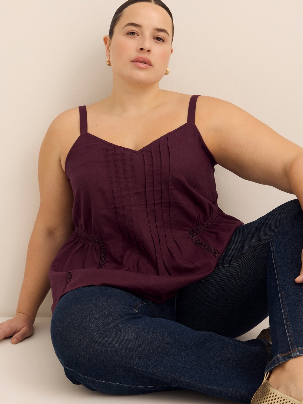 Women's Plus Size Swing Cami Blouse with Pintuck Detail 1X - Penningrons - Picture 4 of 5